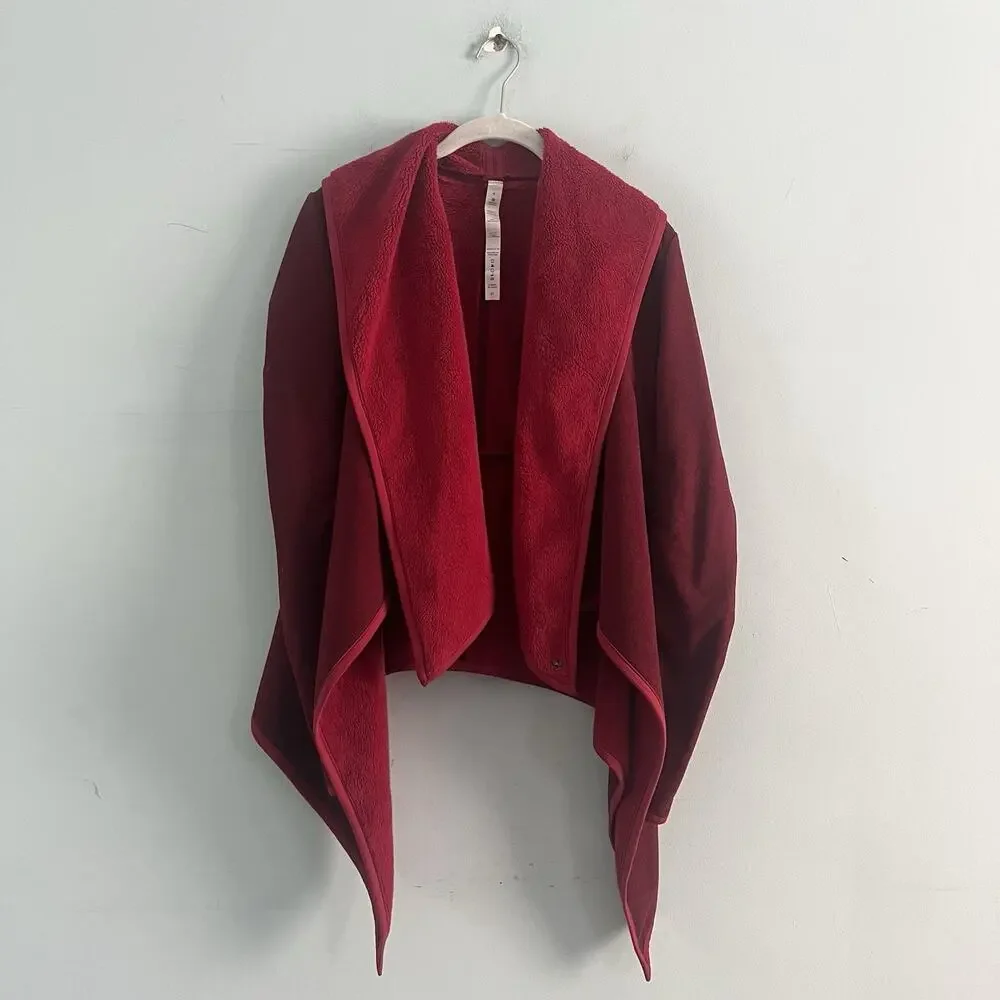 Lululemon Presence Of Mind Deepest Cranberry Red Fleece Wrap Jacket - Picture 4 of 7